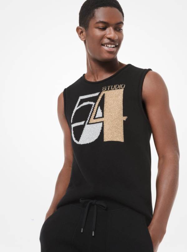 Panske Svetre Michael Kors Studio 54 Cashmere Intarsia Sleeveless Čierne - Oblecenie Michael Kors Outlet | VGLKX-6291